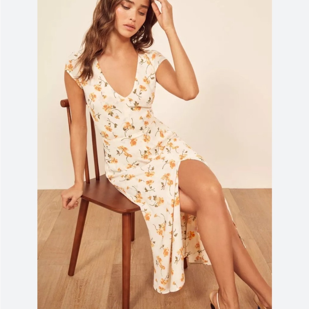 REFORMATION Limonada Midi Dress Ivory Floral Print
